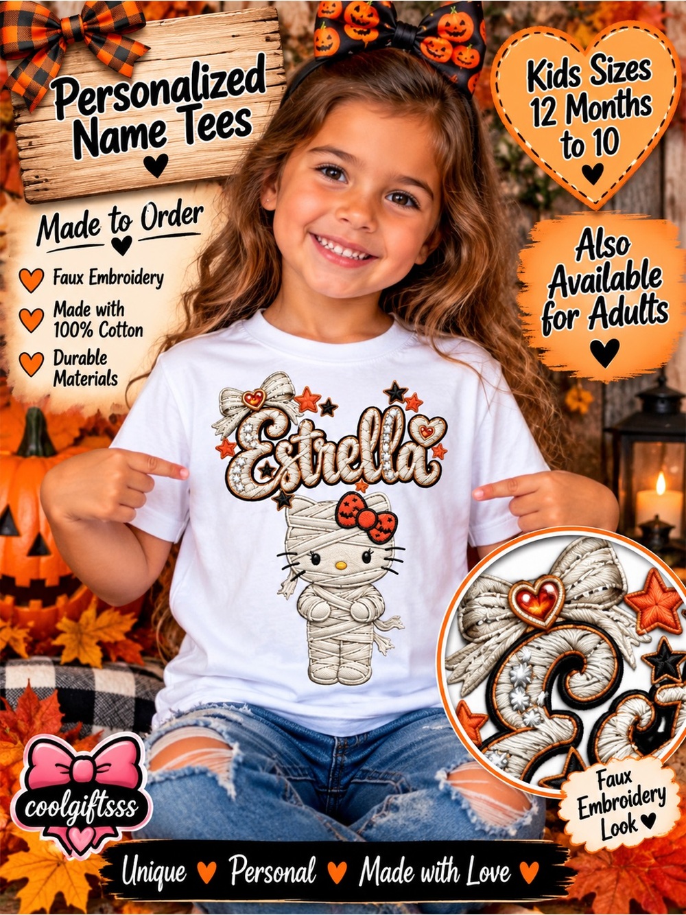 Personalized Kids Halloween T-Shirt | Custom Name Faux Embroidery Tee | 12M–10 - Picture 14 of 16